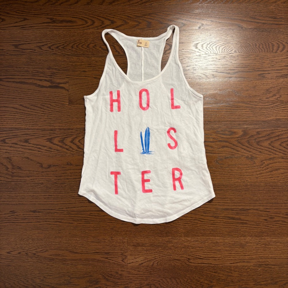 y2k vintage hollister white & pink graphic tank top small